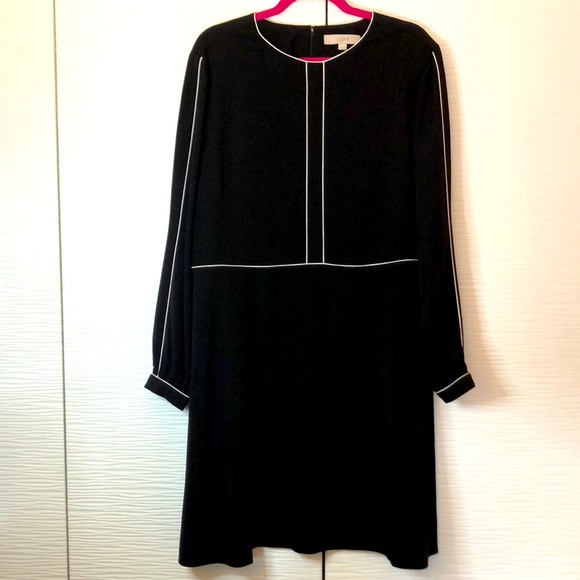 NWT LOFT black fit-and-flare style dress with white piping/trim. Size 16. - Picture 1 of 9